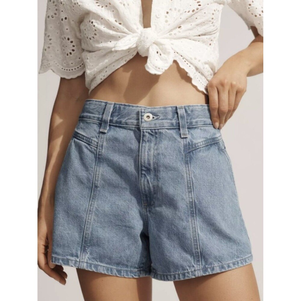 Bohme Seamed High-Rise Relaxed Denim Shorts Size 29